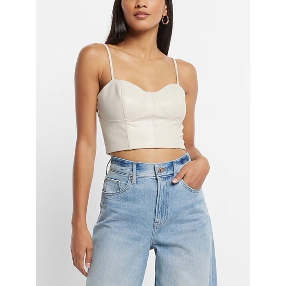 NWT Express Body Contour Faux Leather Corset Cropped Top Sz Large